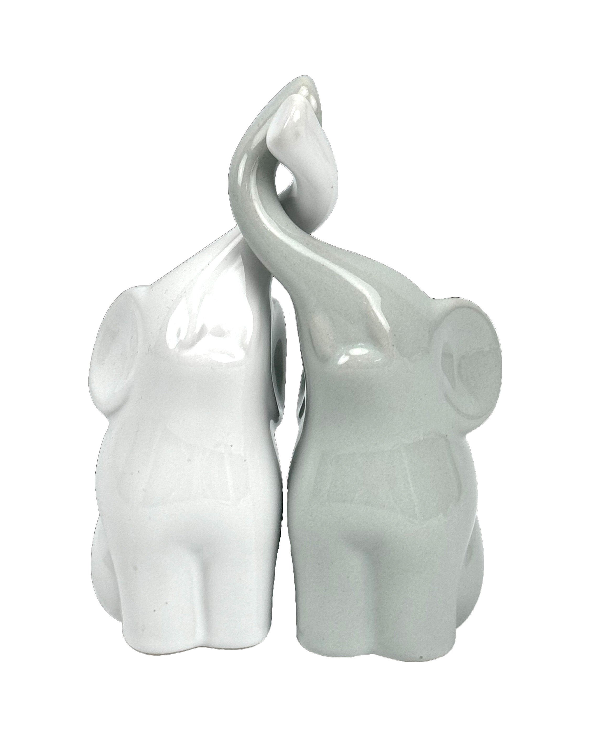 Set 2 elefanti con proboscidi incrociate bianco grigio Lucido