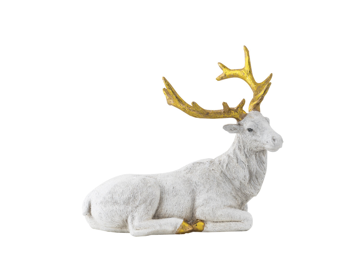Reindeer Sitting White Gold With Glitter Magia Del Natale